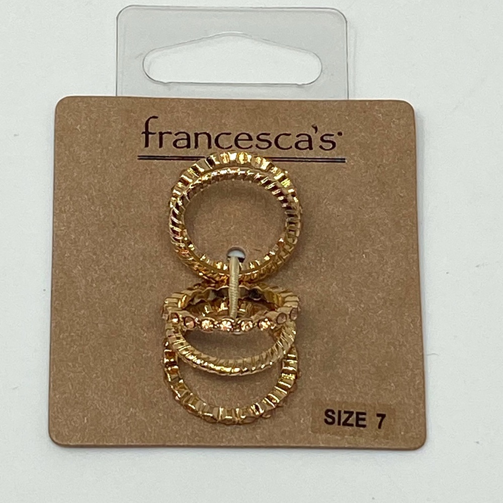 Francesca's Womens Size 7 Set of Five Rings Gold Tone with Blush Pink Crystals